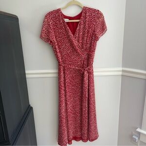 TALBOTS pure silk, v neck, red and white dress, Size 6P